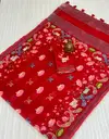 MG 397 Linen With Silver Jari Border Designer Printed Sarees Wholesale Market In Surat